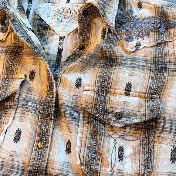 Ryan Michael Western Snap Button Plaid Long Sleeve Shirt 100% Cotton - Medium - Picture 7 of 8